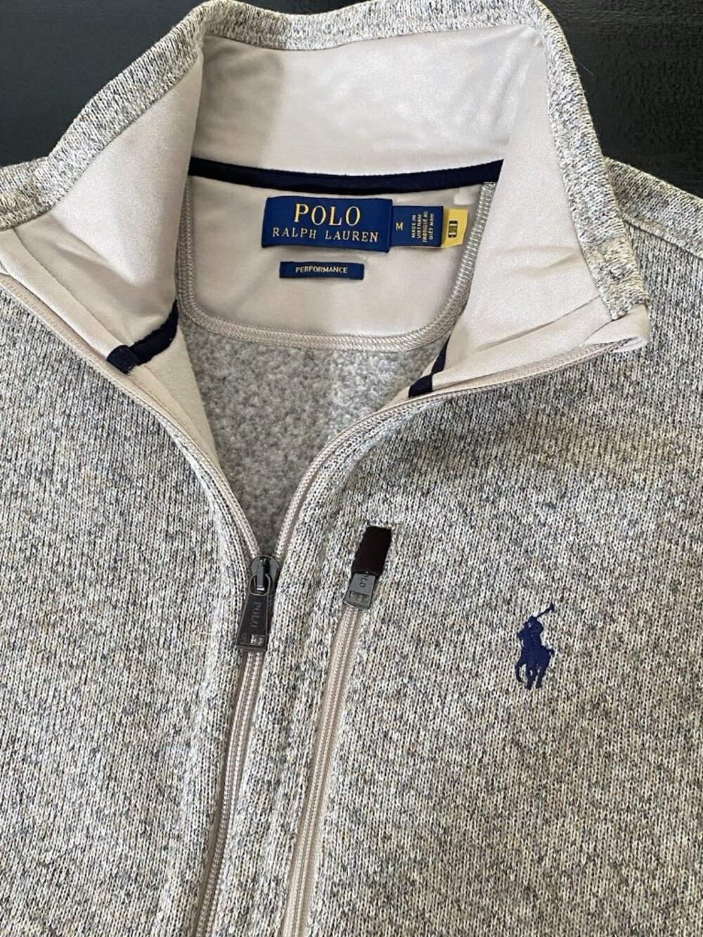 Polo Ralph Lauren Performance Brushed Fleece Full Zip Vest M Heather Grey Beige